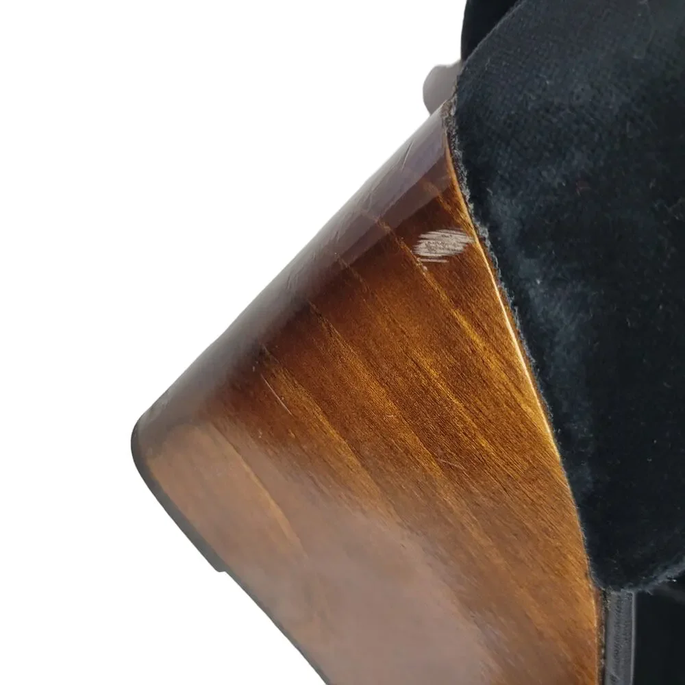 Bettye Muller Heel Wedge Black Velvet Platform Wood T Strap Peep Toe Chunky 9.5